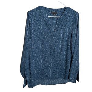 Metaphor Blouse Women's Medium Blue V-Neck Popover Lightweight Long Sleeve Sheer